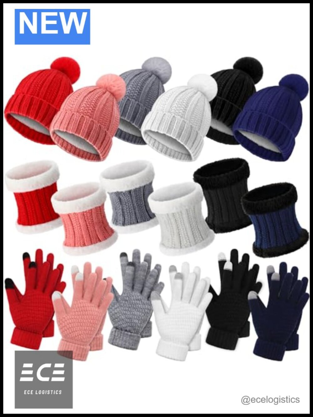 Winter Beanie Hat Scarf Glove Set Touchscreen Fleece Lined Acrylic